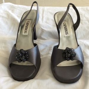 Vintage Grey satin evening shoe.